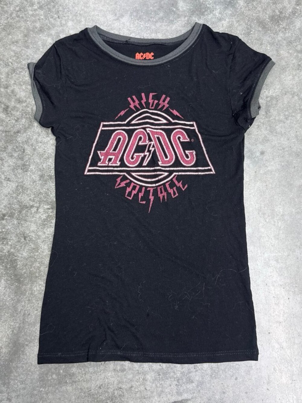 AC/DC t-shirt black ringer baby tee High Voltage graphic M(7/8)